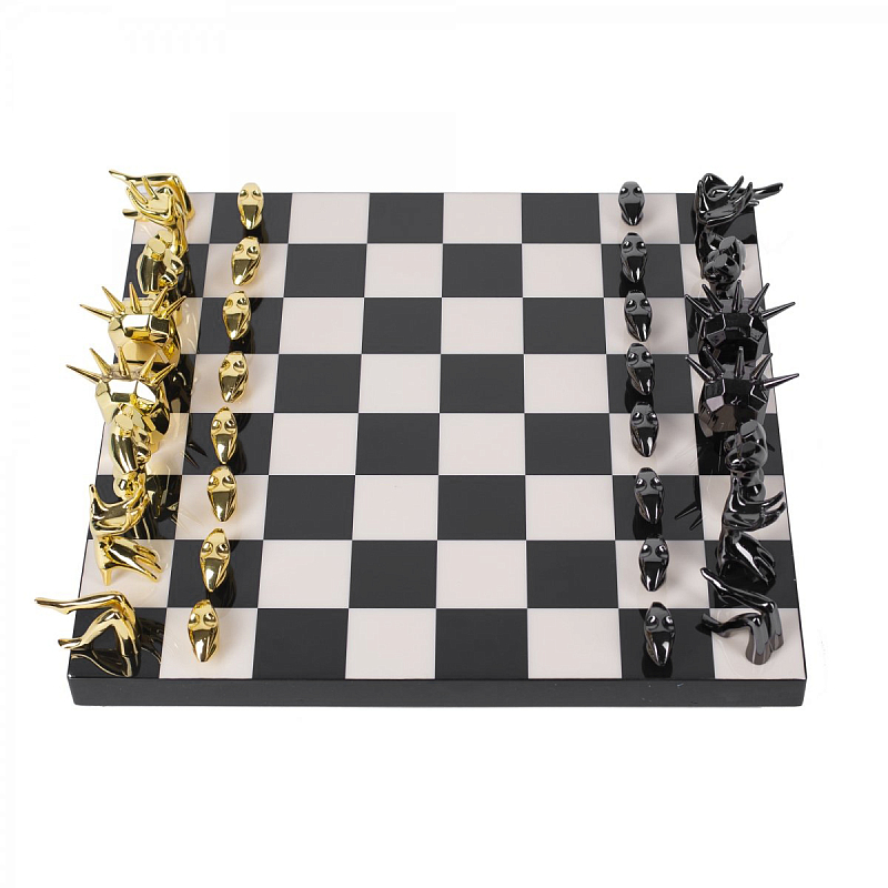 Шахматы Kelly Wearstler Dichotomy Chess Set Черный Белый Глянцевое золото в Омске | Loft Concept 