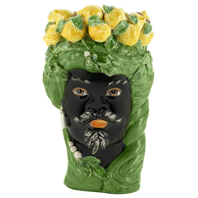 Ваза Vase Lemon Head Man Green Big Черный Желтый Зеленый Ваза Vase Lemon Head Man Green Big Черный Желтый Зеленый в Омске | Loft Concept