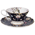 Чайный набор из фарфора темно-синий с рисунком цветов на 6 персон 12 предметов 280 мл Garden Whisper Porcelain Set  варинант исполнения - 4 | Loft Concept в Омске