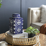 Ваза прямоугольной формы с крышкой и геометрическим узором в сине-белых цветах Blue & White Ornament  варинант исполнения - 7 | Loft Concept в Омске