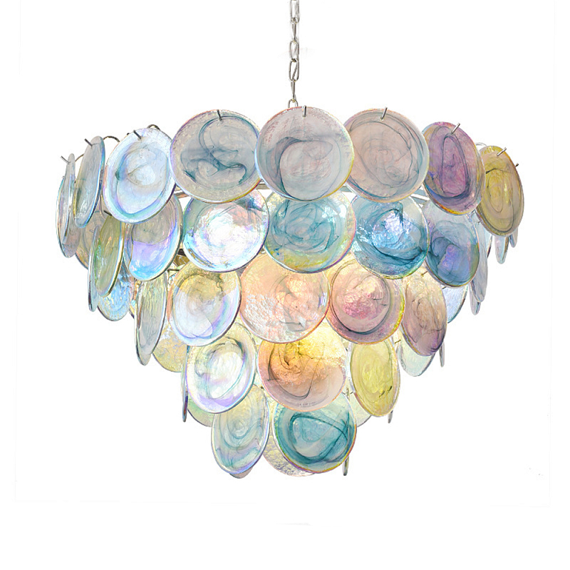 Люстра с каскадом из круглых разноцветных стеклянных дисков Mother of Pearl Iridescence Мульти Хром Люстра с каскадом из круглых разноцветных стеклянных дисков Mother of Pearl Iridescence Мульти Хром в Омске | Loft Concept