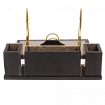 Настольный письменный набор из бежевого мрамора с часами и гербом Marble Accessory варинант исполнения - 3 | Loft Concept в Омске