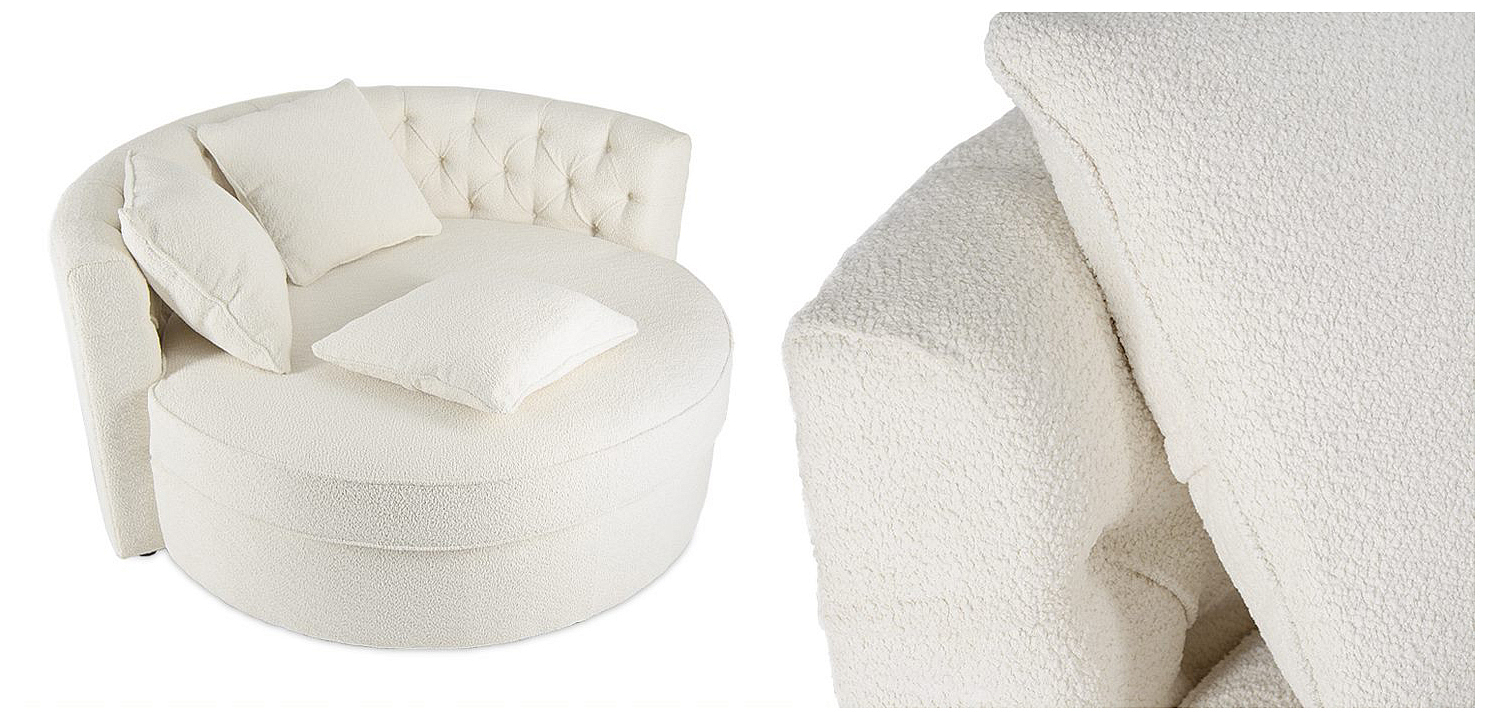 Кушетка круглая с обивкой из ткани букле Milky Boucle Chair Белая Кушетка круглая с обивкой из ткани букле Milky Boucle Chair Белая - Loft-Concept в Омске