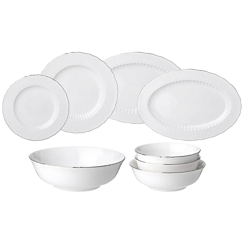 Обеденный сервиз белый из фарфора на 6 персон 23 предмета Garden Whisper Porcelain Set Белый Обеденный сервиз белый из фарфора на 6 персон 23 предмета Garden Whisper Porcelain Set Белый в Омске | Loft Concept