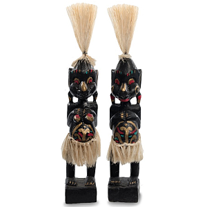 Комплект из 2-х деревянных статуэток Asmat Straw Headdress Statuettes Multicolor