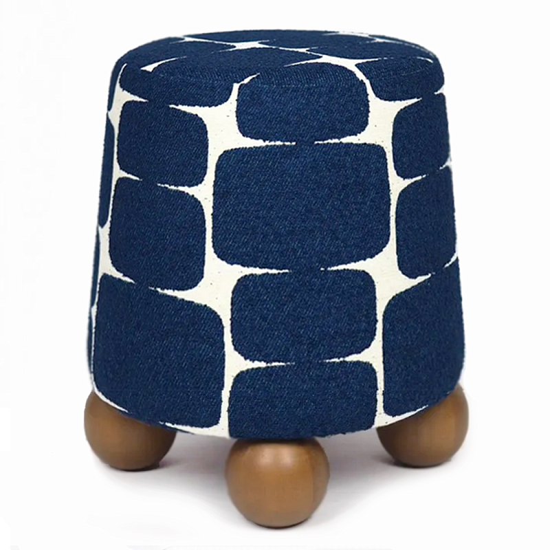 Пуф Wakonda с Круглыми  ножками Синий орнамент  Белый Темно-синий Коричневый в Омске | Loft Concept 