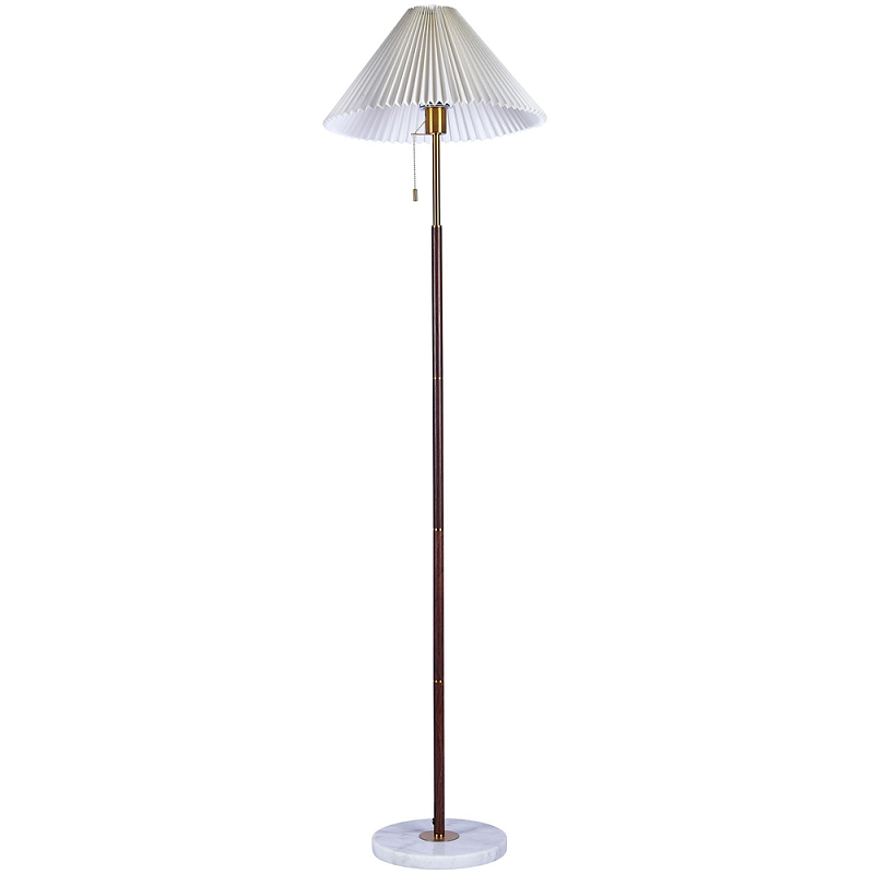 Торшер с плиссированным белым абажуром Pleated White Floor Lamp Белый Коричневый Белый Мрамор Bianco Латунь Торшер с плиссированным белым абажуром Pleated White Floor Lamp Белый Коричневый Белый Мрамор Bianco Латунь в Омске | Loft Concept