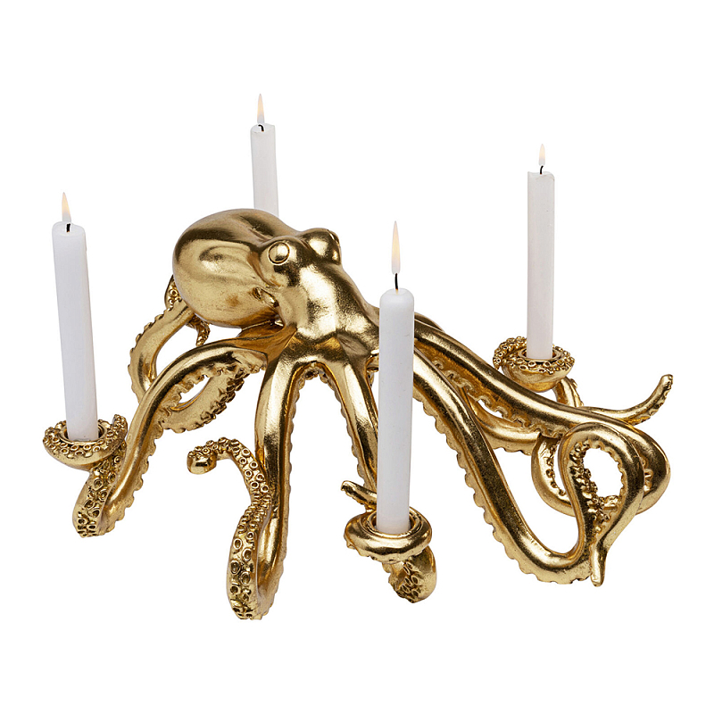 Большой Подсвечник золотой Осьминог Gold Octopus Candlestick  Глянцевое золото в Омске | Loft Concept 