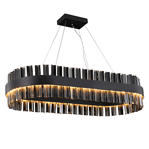 Люстра подвесная овальная с чёрным металлическим каркасом и элементами из дымчатого стекла Retro FROZEN GLASS