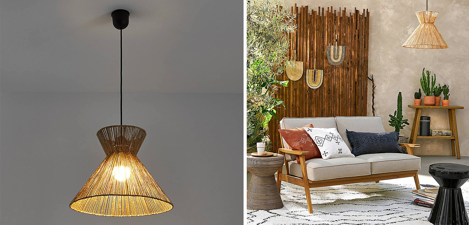 Подвесной светильник Signe Wicker Hemp Beige Horn Подвесной светильник Signe Wicker Hemp Beige Horn - Loft-Concept в Омске