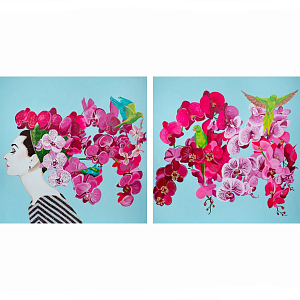 Картина Audrey Diptych With Orchids and Parrots