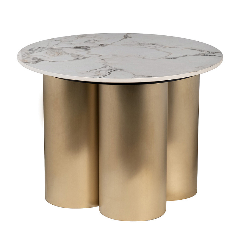 Стол журнальный круглый керамогранит белый Keramos Белый Золотой в Омске | Loft Concept 
