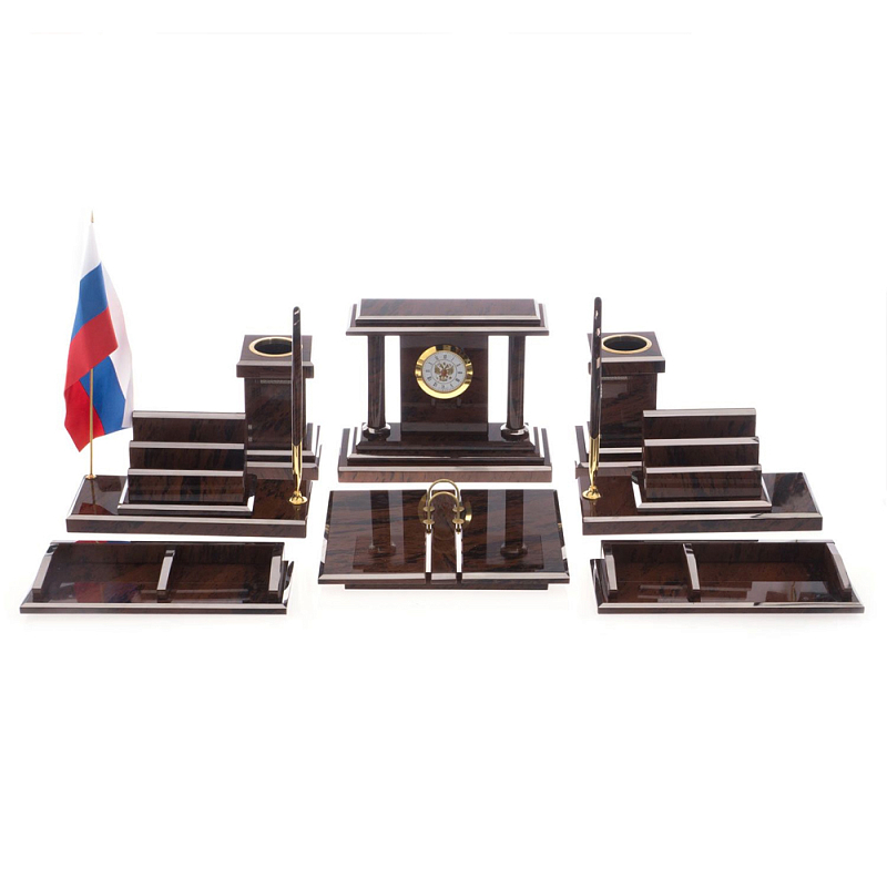 Настольный письменный набор из природного камня обсидиана Team leader Коричневый Бронза в Омске | Loft Concept 