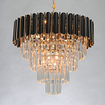 Люстра из черного металла с многоярусными подвесками из прозрачного хрусталя на золотой цепи Empire Black Chandelier Crystal варинант исполнения - 3 | Loft Concept в Омске