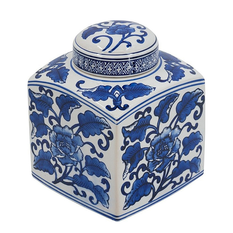 Ваза с крышкой в китайском стиле Oriental Blue & White Ornament Vases Синий Белый в Омске | Loft Concept 