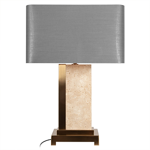 Настольная лампа с основанием из натурального камня c серым прямоугольным абажуром Lapis Tiburtinus