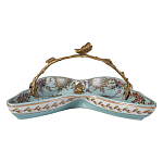 Блюдо из голубого фарфора с бронзовой ручкой в виде ветки Blue Garden варинант исполнения - 2 | Loft Concept в Омске