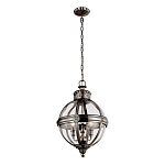 Подвесной светильник с прозрачным стеклянным плафоном в форме шара цвета никеля в индустриальном стиле на цепи 3 лампы Feiss варинант исполнения - 2 | Loft Concept в Омске