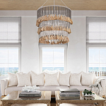 Люстра трехъярусная с декором из круглых деревянных бусин с кисточками Gray Brown Wooden Beads Chandelier варинант исполнения - 5 | Loft Concept в Омске