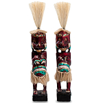 Комплект из 2-х деревянных статуэток Asmat Straw Headdress Statuettes Red Turquoise Tattoo варинант исполнения - 1 | Loft Concept в Омске