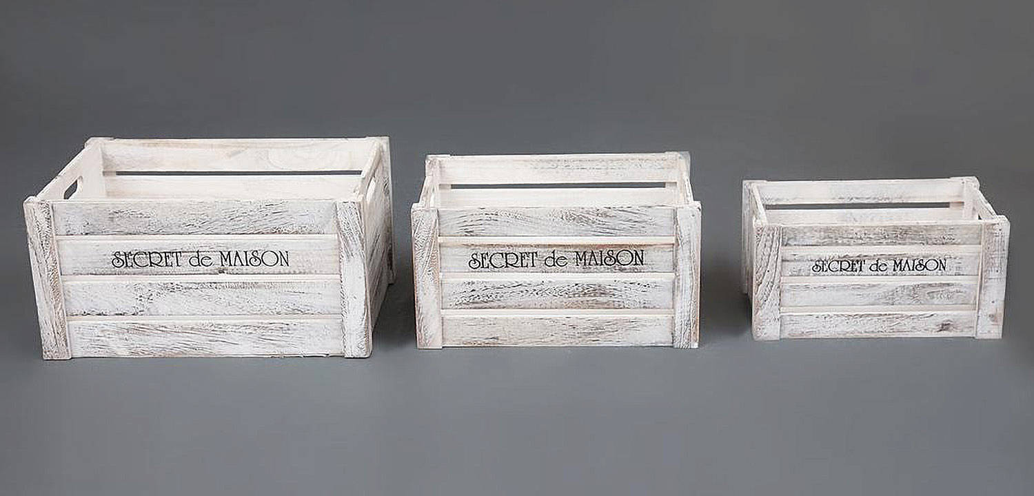 Набор из трёх ящиков Set of three antique white boxes  - Loft-Concept в Омске