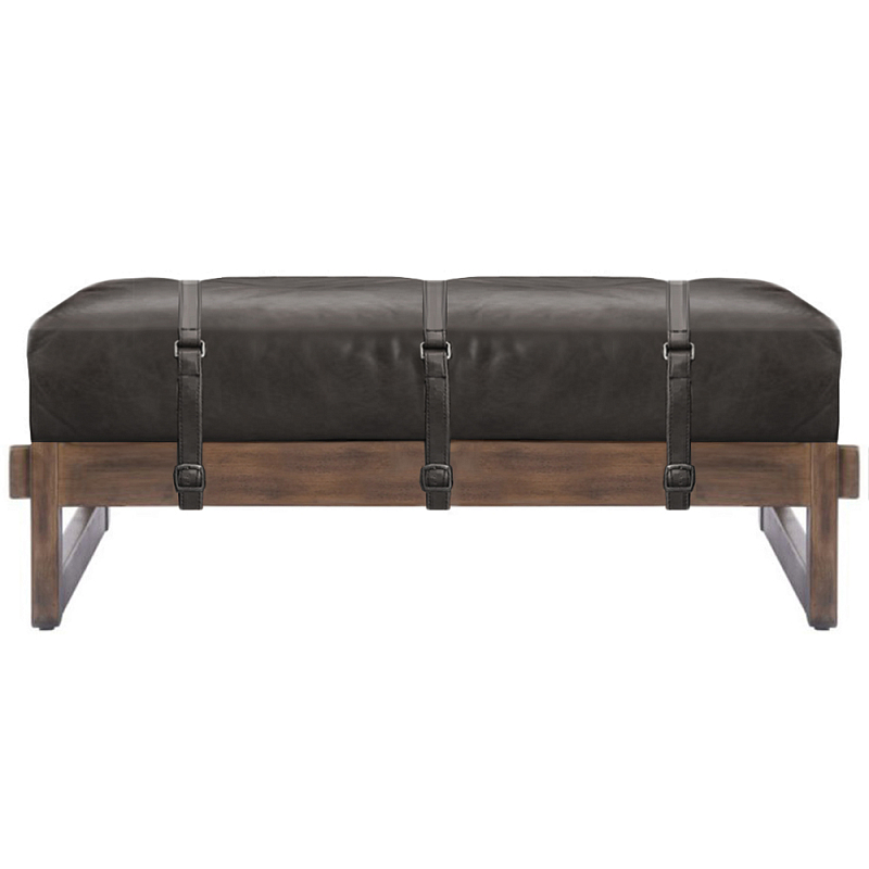 Банкетка Duncan винтажная черная кожа Черный Коричневый в Омске | Loft Concept 