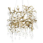 Подвесная люстра в виде ветвей деревьев золотого цвета с прозрачными подвесками-каплями 8 и 14 ламп Droplet Chandelier варинант исполнения - 1 | Loft Concept в Омске