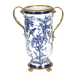 Ваза с бронзовыми ручками и синим цветочным узором Blue & White Ornament варинант исполнения - 1 | Loft Concept в Омске