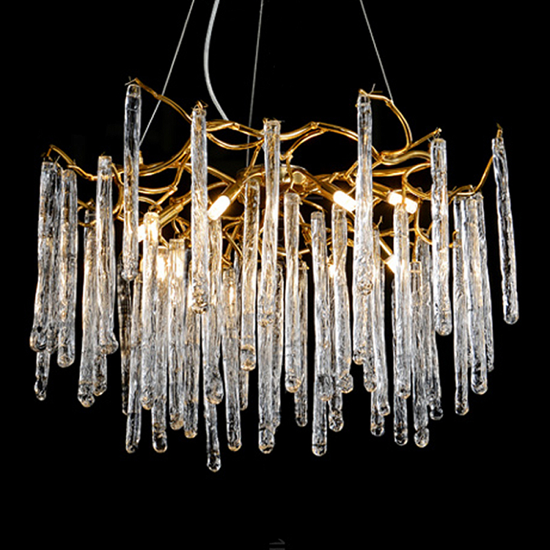 Люстра на подвесе с каркасом из металла и прозрачными подвесками из стекла Droplet Chandelier Золотой Прозрачный Люстра на подвесе с каркасом из металла и прозрачными подвесками из стекла Droplet Chandelier Золотой Прозрачный в Омске | Loft Concept