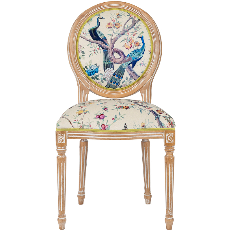 Стул из массива бука с изображением птиц и цветов Beige Green Chinoiserie Garden Chair Мульти Бежевый Салатовый в Омске | Loft Concept 