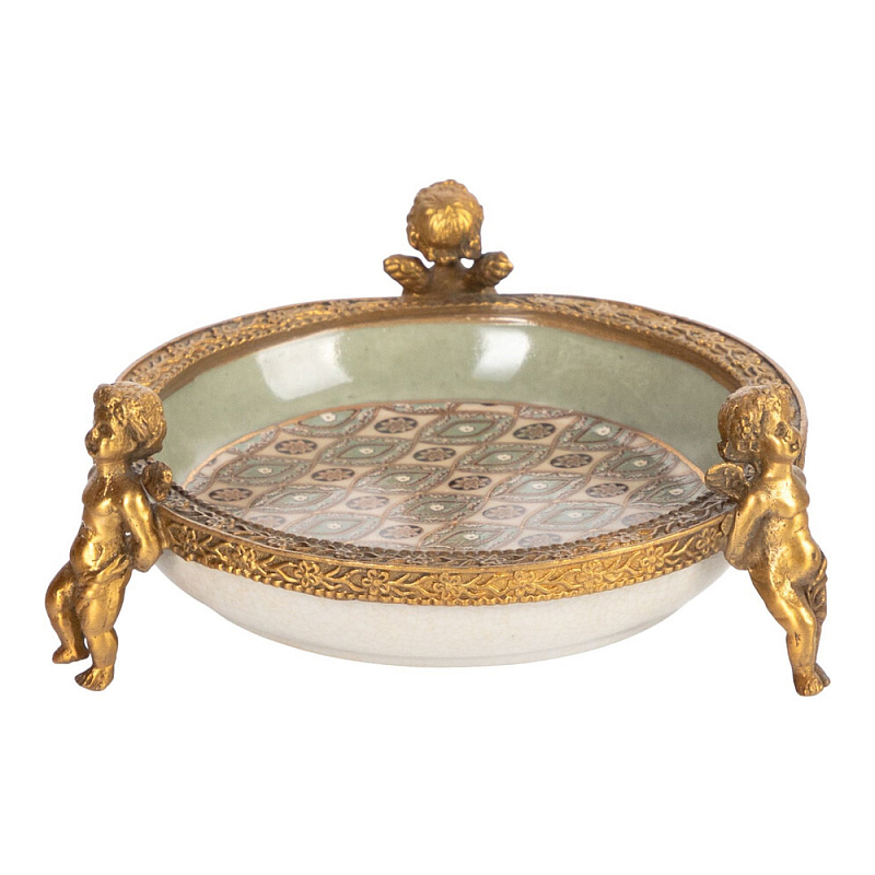 Чаша фарфоровая на бронзовых ножках в виде ангелов Porcelain Angels of Paradise Бронза в Омске | Loft Concept 