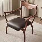 Стул деревянный с мягким сиденьем из коричневой натуральной кожи Moon Walnut Furniture варинант исполнения - 5 | Loft Concept в Омске