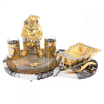 Икорница со стопками с декором "Рыбак с санями" с гравировкой на подставке из натуральных камней Агат Мрамор Decorative Cavair Dishes варинант исполнения - 1 | Loft Concept в Омске