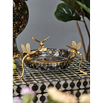 Блюдо черного цвета из фрафора на бронзовых ножках в виде стрекоз Eden Garden варинант исполнения - 3 | Loft Concept в Омске