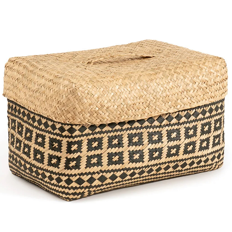Корзина с крышкой Taji Wicker Basket Бежевый Черный Корзина с крышкой Taji Wicker Basket Бежевый Черный в Омске | Loft Concept