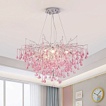 Люстра серебрянная с розовыми стеклянными подвесками в форме капель FAIRYTREE Light варинант исполнения - 1 | Loft Concept в Омске