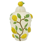 Ваза с крышкой кремового цвета и объемным рисунком лимонов и листьев Lemon Delight варинант исполнения - 1 | Loft Concept в Омске