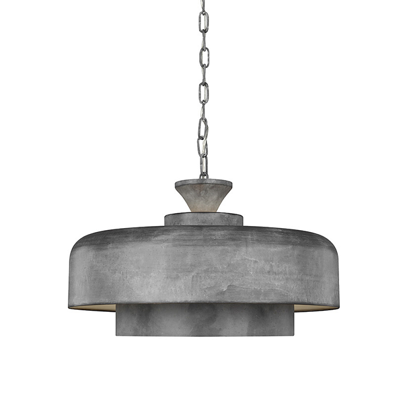 Подвесной светильник с массивным круглым стальным плафоном серого цвета в индустриальном стиле на цепи Feiss Цинк Графит в Омске | Loft Concept 