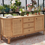 Длинный комод из ротанга с дверцами и ящиками Simone Rattan Chest of Drawers варинант исполнения - 8 | Loft Concept в Омске