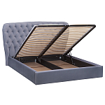 Кровать двуспальная серая с основанием из массива дерева с мягким изголовьем Velour Beds варинант исполнения - 2 | Loft Concept в Омске