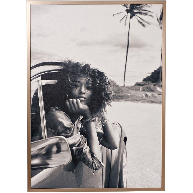 Холст Tropical auto vibe with a girl Серый Черный Латунь в Омске | Loft Concept 