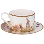 Чайная пара из фарфора с изображением собаки и зайцев 300 мл Hunting Porcelain Collection варинант исполнения - 1 | Loft Concept в Омске