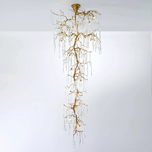 Люстра большая каскадная с прозрачными подвесками в форме капель Droplet Chandelier