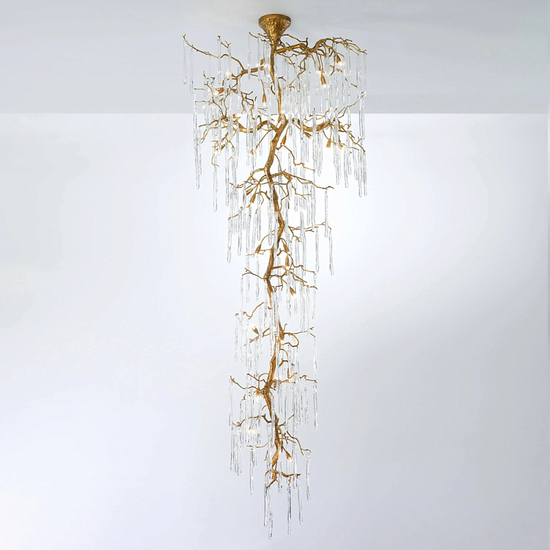 Люстра большая каскадная с прозрачными подвесками в форме капель Droplet Chandelier Золотой Прозрачный Люстра большая каскадная с прозрачными подвесками в форме капель Droplet Chandelier Золотой Прозрачный в Омске | Loft Concept