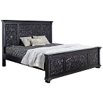 Двуспальная кровать из массива манго с резьбой Vega Grey Mango Bed варинант исполнения - 1 | Loft Concept в Омске