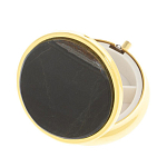 Таблетница карманная круглая с 3-мя отделениями с зеркалом и накладкой из натурального камня Соколиный глаз Gold Stone Pillboxes варинант исполнения - 2 | Loft Concept в Омске