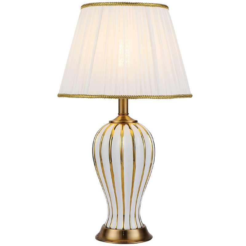 Настольная лампа с абажуром Celestina White Gold Lampshade Table Lamp Белый Золотой Настольная лампа с абажуром Celestina White Gold Lampshade Table Lamp Белый Золотой в Омске | Loft Concept