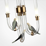 Подвесной светильник с 3-мя прозрачными изогнутыми трубками и декоративными птичками Ganthea варинант исполнения - 5 | Loft Concept в Омске