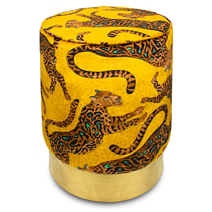 Пуф Орнамент Леопарды Cheetah Kings Gold Velvet Pouffe