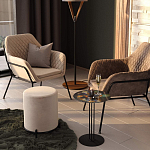 Банкетка круглая бежевый велюр на 4-х металлических ножках черного цвета SANJAY варинант исполнения - 5 | Loft Concept в Омске